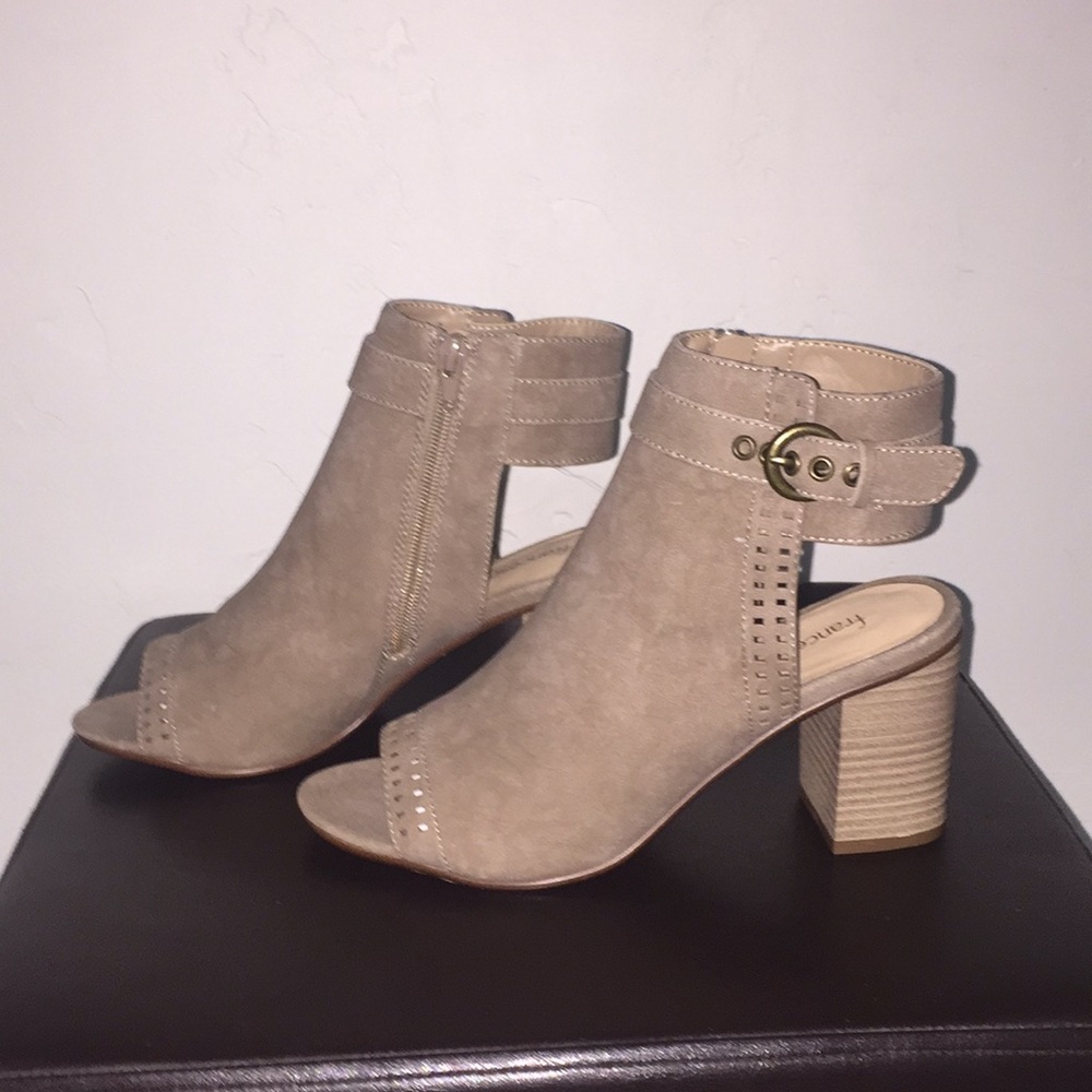 Francesca’s tan mid high heels